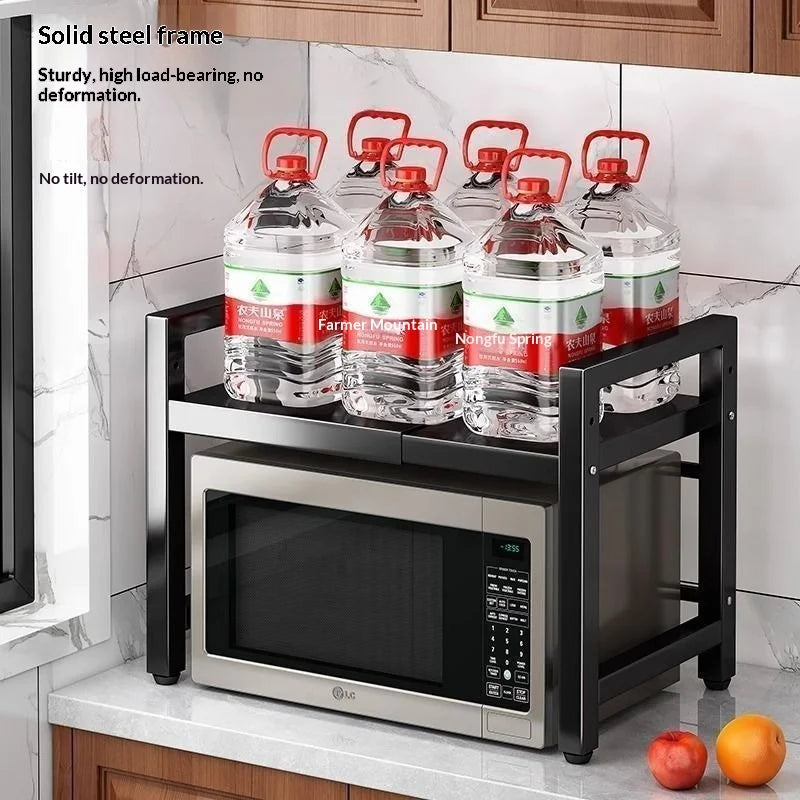 Countertop Kitchen Microwave Storage Rack, Telescopic Desktop Shelf for Rice Cookers and Ovens, A Household Storage Organizer