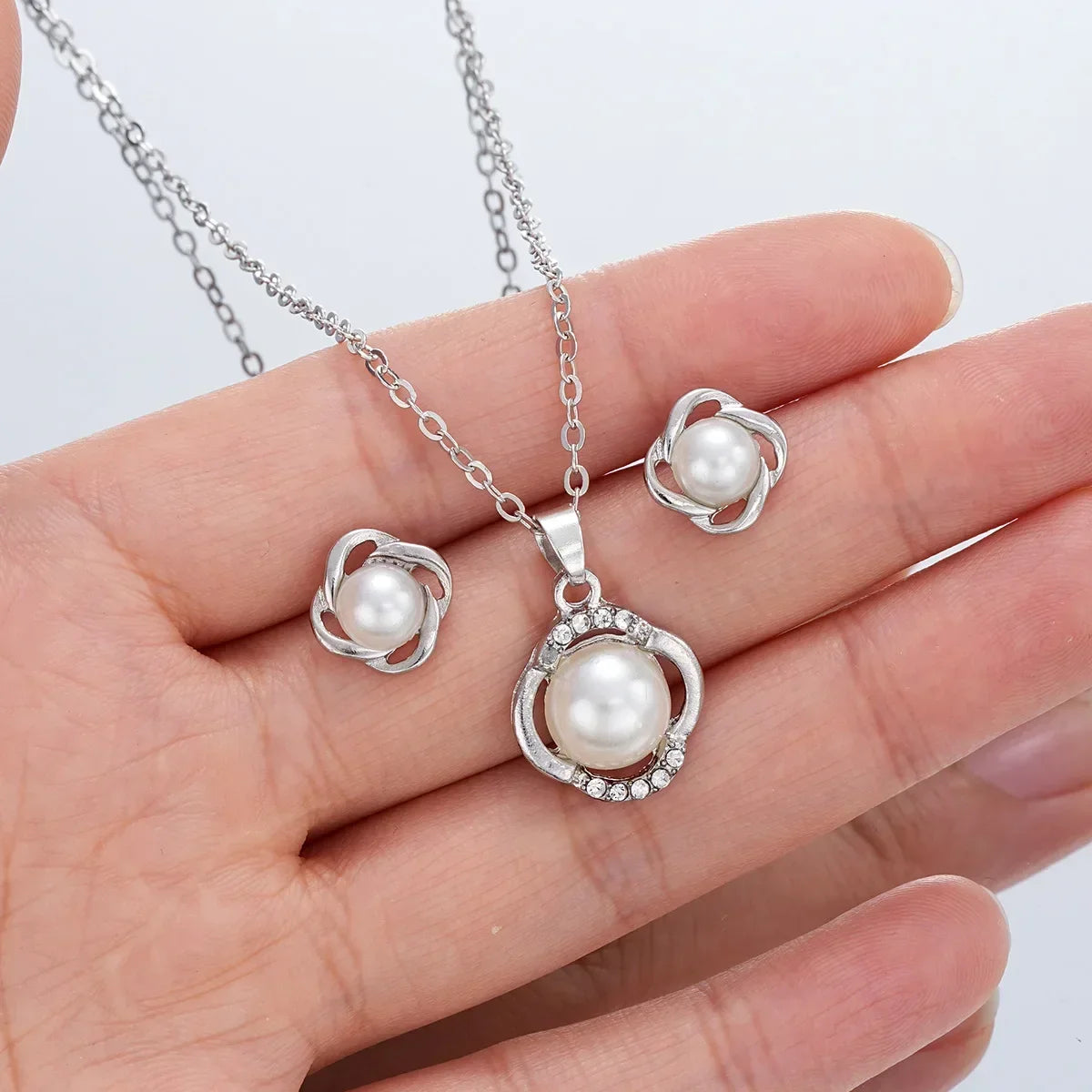 Vintage Irregular CCB Imitation Pearl Splicing Water Drop Pendant Tassel Necklace Bracelet Set Women's Fashion Charm Jewelry Set