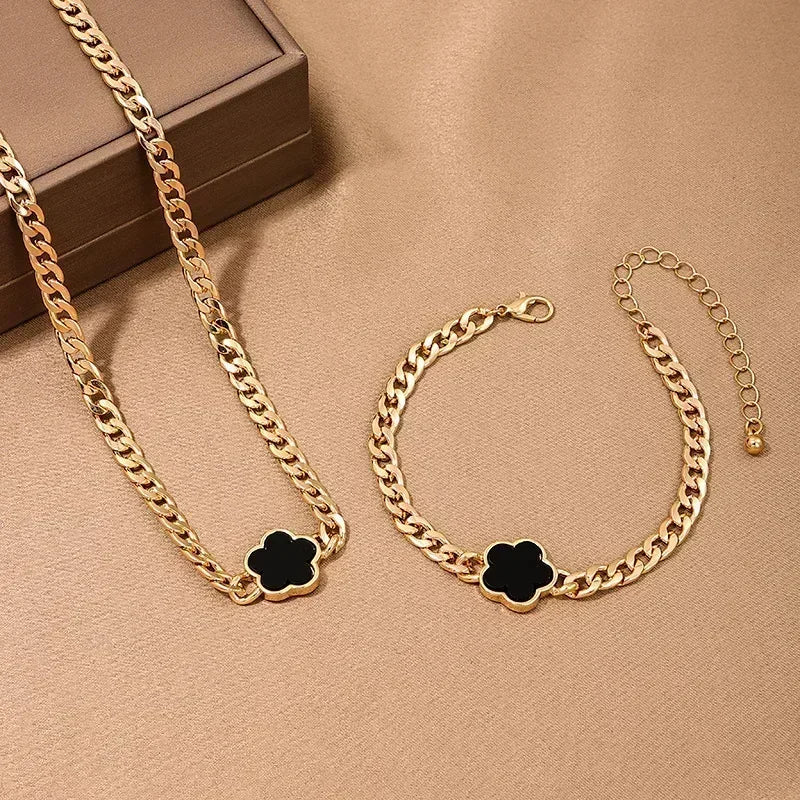 Vintage Irregular CCB Imitation Pearl Splicing Water Drop Pendant Tassel Necklace Bracelet Set Women's Fashion Charm Jewelry Set