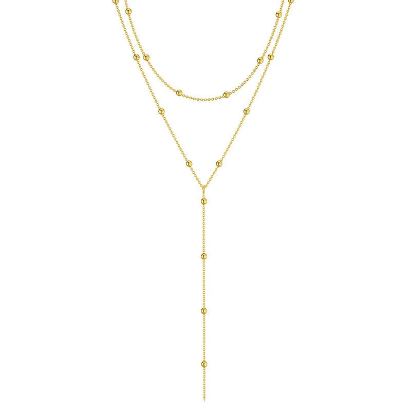 Fashion Gold Color Y-Shaped Pendant Necklaces For Women Girls Luxury Cubic Zirconia Long Tassel Dangle Choker Jewelry Gift