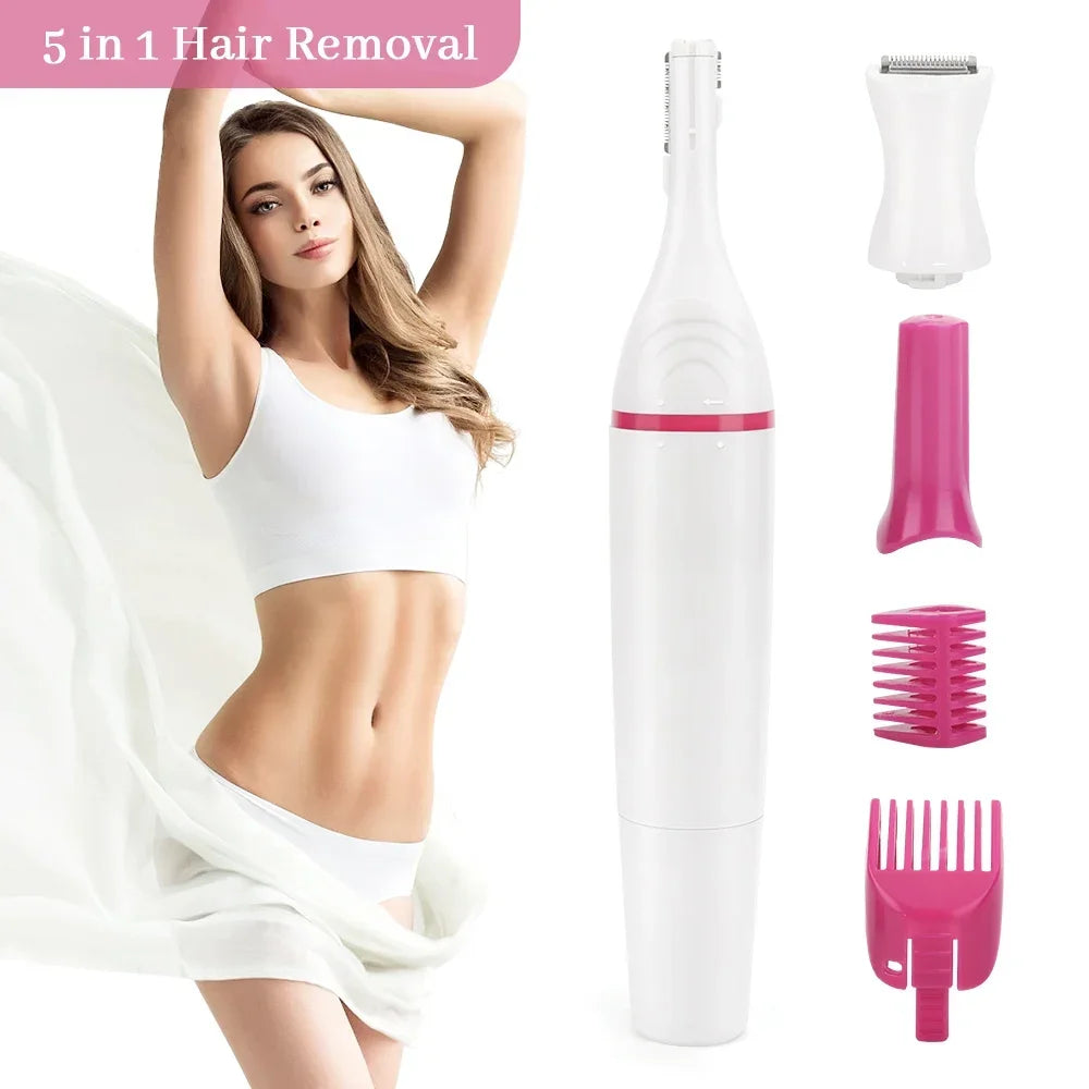 5 In 1 Body Hair Remover Epilator Electric Razor Clipper Shaver Trimmer Women Armpit Bikini Hair Leg Hair Pubic Hairs Trimmer