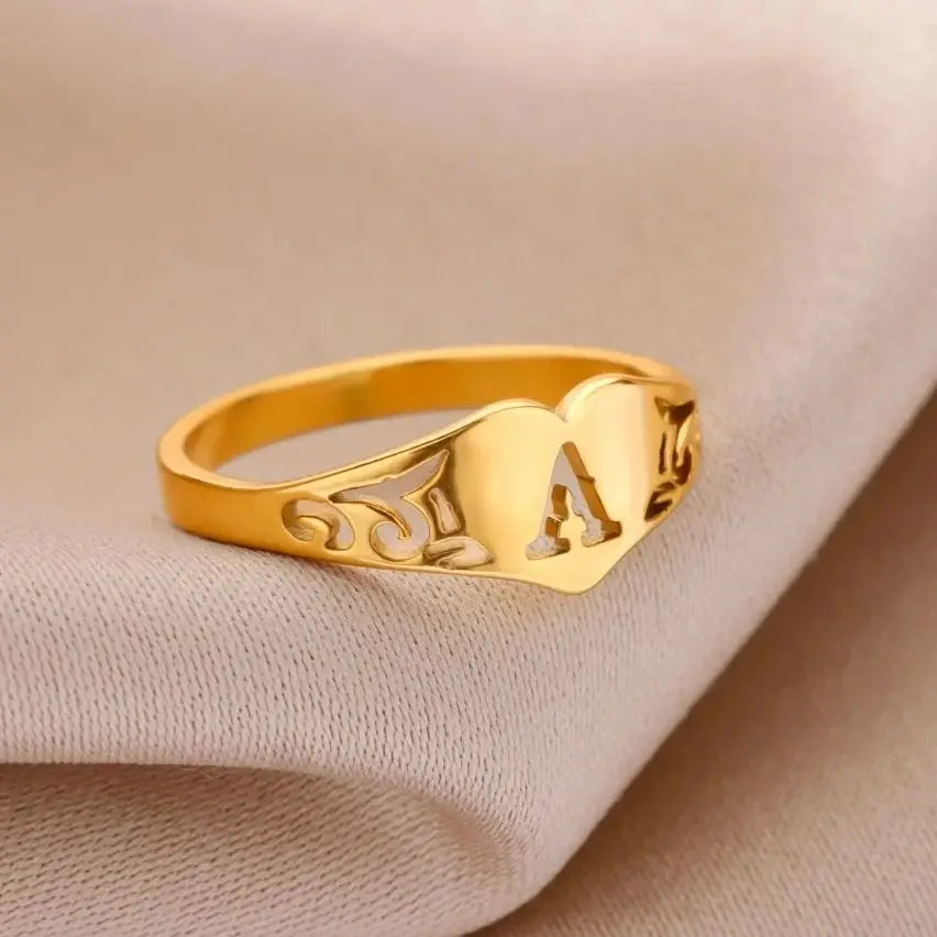 Fashion Hollow Initial Letter Heart Rings For Women Gold Color Stainless Steel A-Z Letter Ring Aesthetic Wedding Jewelry Gift