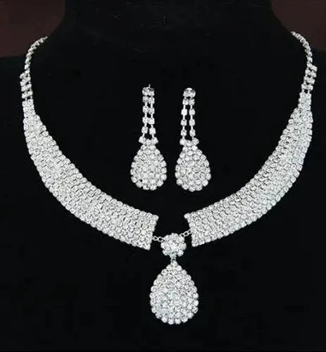 Luxurious Wedding Jewelry Sets for Bridal Bridesmaid Jewelery Drop Earring Necklace Austria Crystal Wholesale Gift