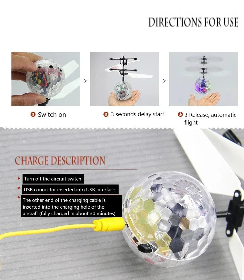 Led Light Suspension Crystal Ball Infrared Induction RC Gesture Control Colorful Glowing Toys Flying Unique Gift for Kids