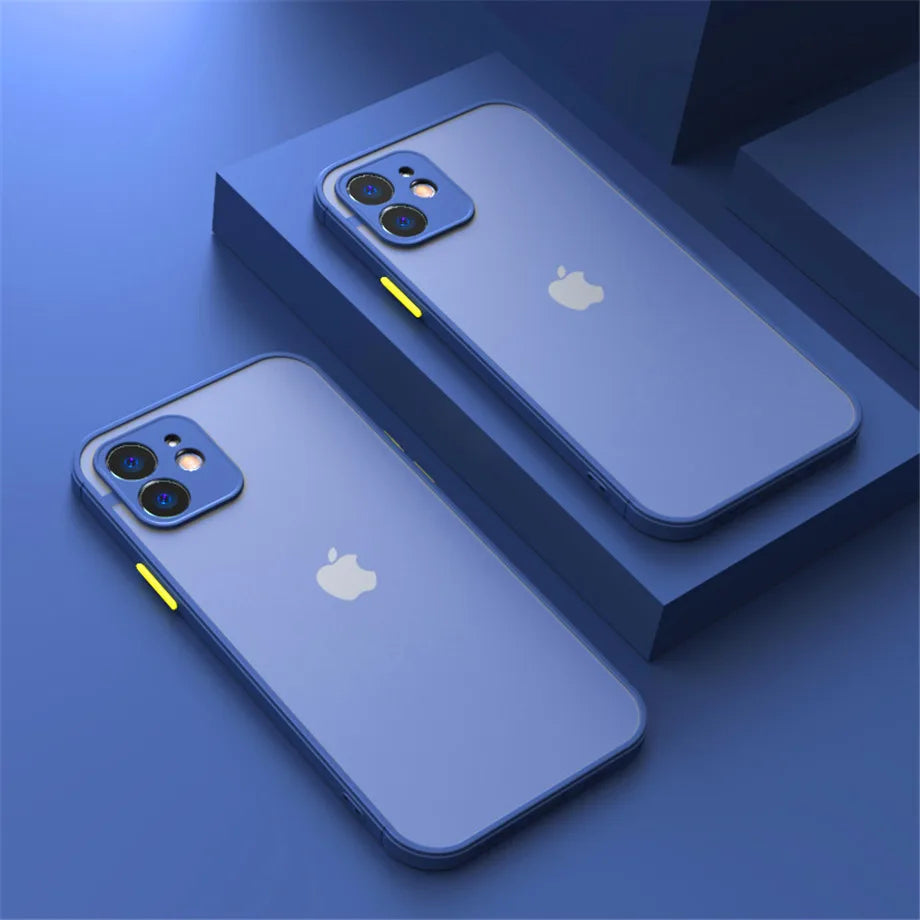 Shockproof Armor Matte Case For iPhone 11 12 13 14 15 16 Pro X XR XS Max 7 8Plus Luxury Silicone Bumper Clear Hard PC Cover Capa