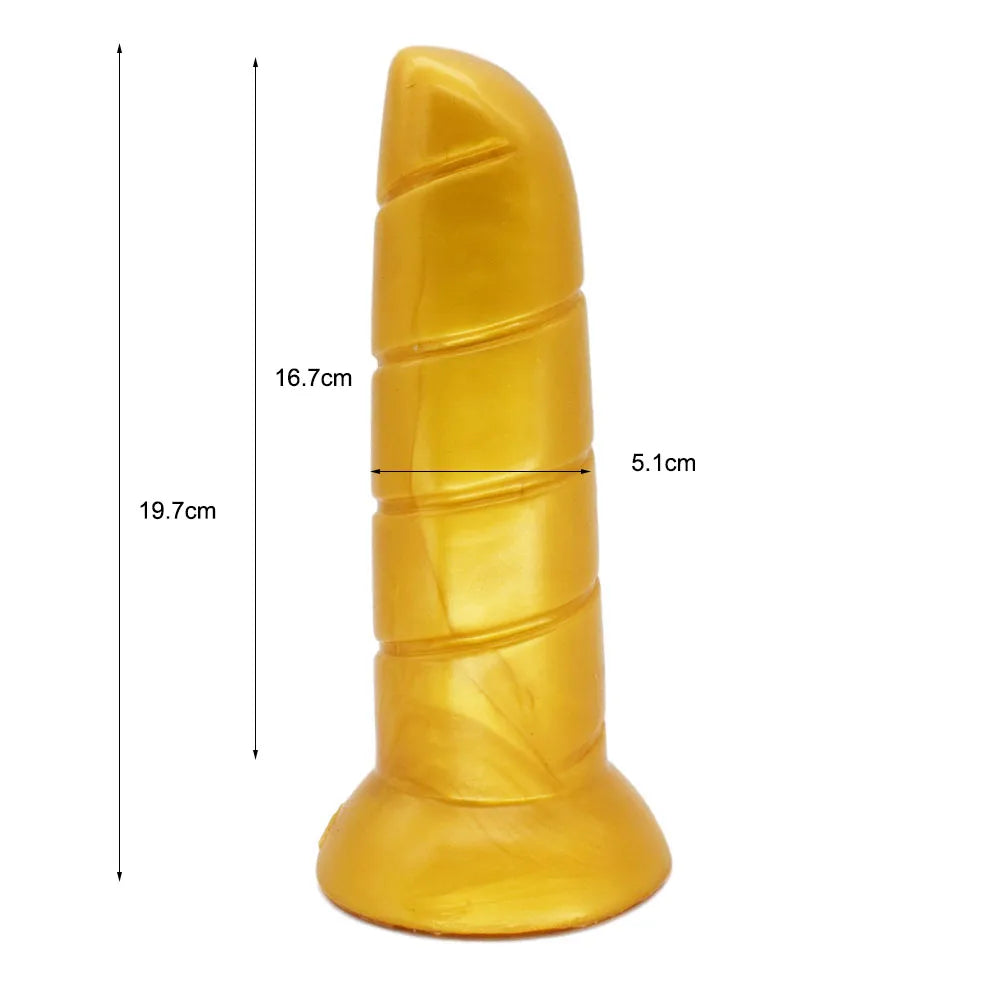 FAAK Gold Large Long Anal Plug With Suction Cup Fantasy Animal Dildos Butt Plug Sex Toys For Women Men Masturbator