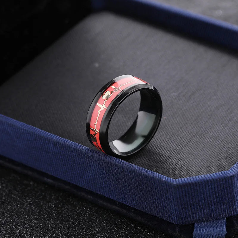 Fashion Love Heart Glow Rings ECG Luminous Titanium Steel Teenager Heartbeat Fluorescence Couple Rings for Boys Girls Gifts