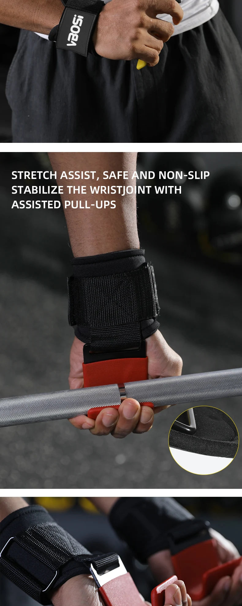 VBOSi Heavy Duty Weightlifting Hooks Wrist Strap Grips Neoprene Padded Steel for Deadlifts Pull-ups Gym Training
