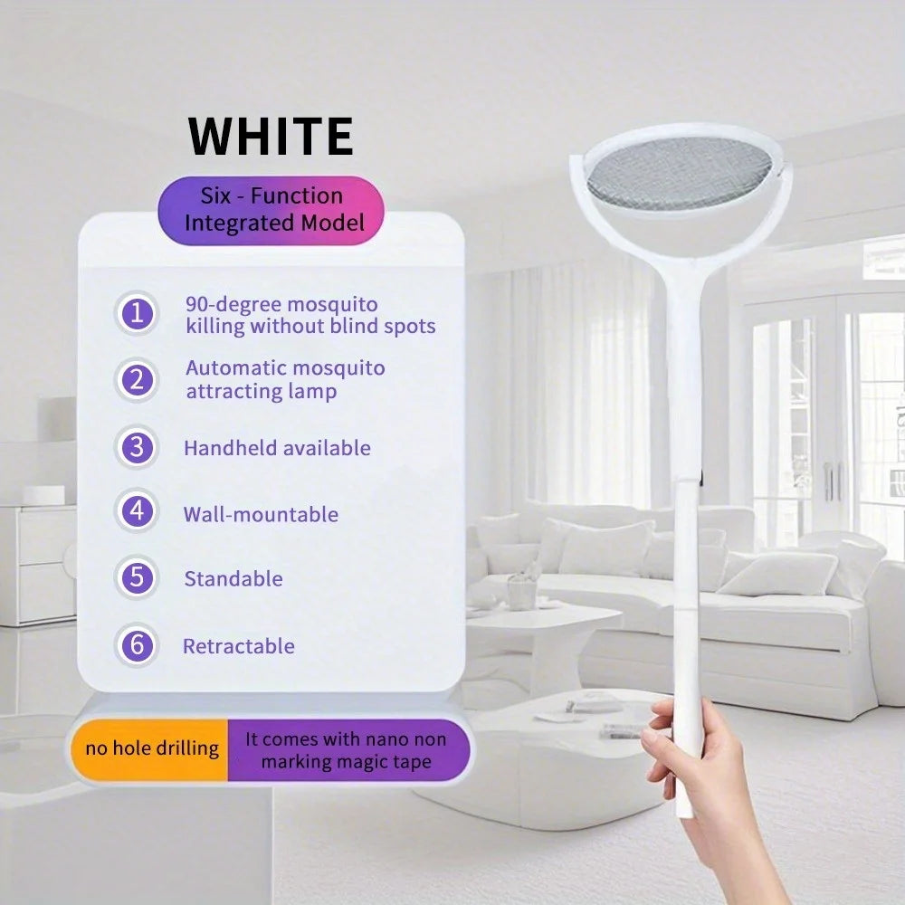6 in 1 Retractable Mosquito Killer Swatter Racket Electric Fly Trap Bug Lamp Bat for Home House Zapper Insect Extendable Handle