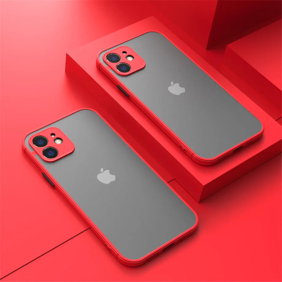 Shockproof Armor Matte Case For iPhone 11 12 13 14 15 16 Pro X XR XS Max 7 8Plus Luxury Silicone Bumper Clear Hard PC Cover Capa