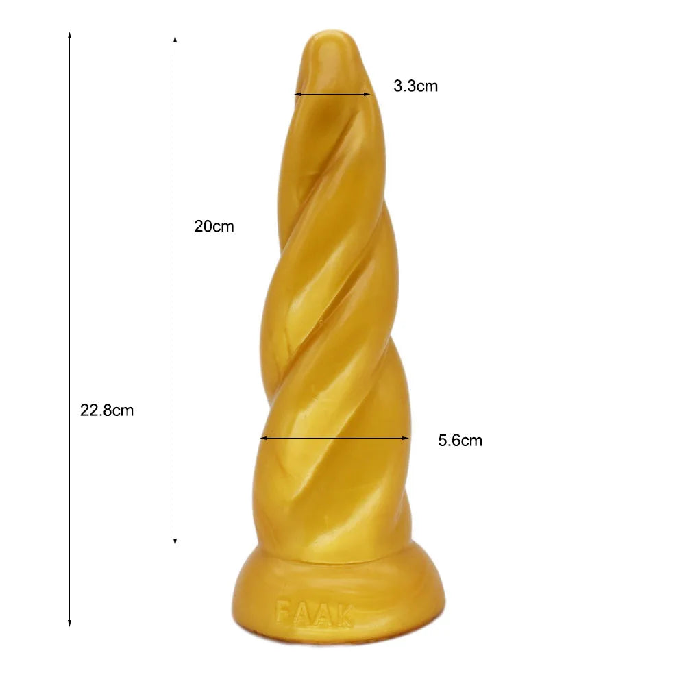 FAAK Gold Large Long Anal Plug With Suction Cup Fantasy Animal Dildos Butt Plug Sex Toys For Women Men Masturbator