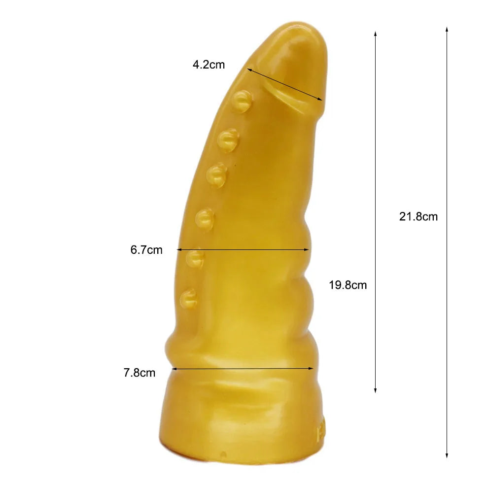FAAK Gold Large Long Anal Plug With Suction Cup Fantasy Animal Dildos Butt Plug Sex Toys For Women Men Masturbator