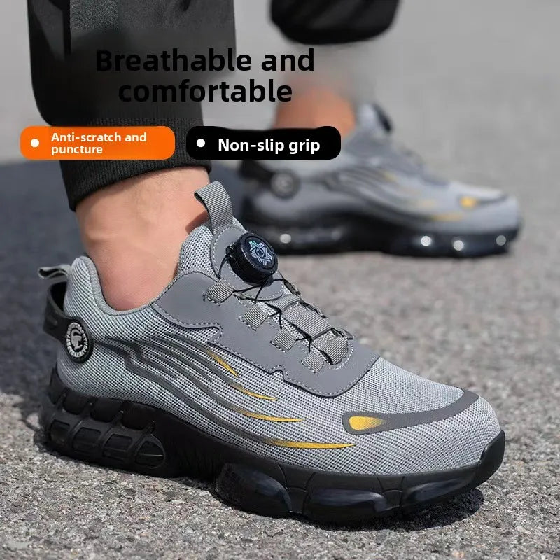 Men's Safety Work Shoes Breathable Lightweight Summer Anti-impact Anti-piercing Button Protection Shoe Construction Site Work...