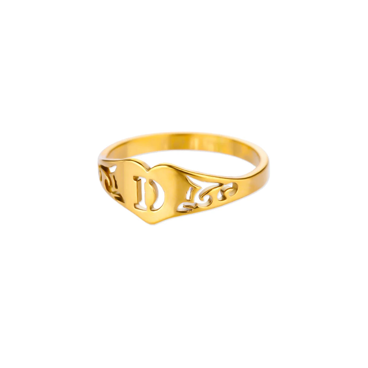 Fashion Hollow Initial Letter Heart Rings For Women Gold Color Stainless Steel A-Z Letter Ring Aesthetic Wedding Jewelry Gift