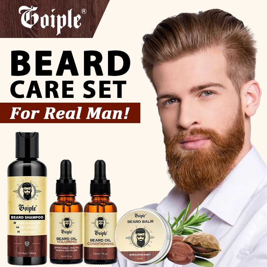 Beard Care Kit Whiskers Deep Clean Shampoo Conditioning Volumizing Oil Moustache Balm Beards Moisturizing and Smoothing Products