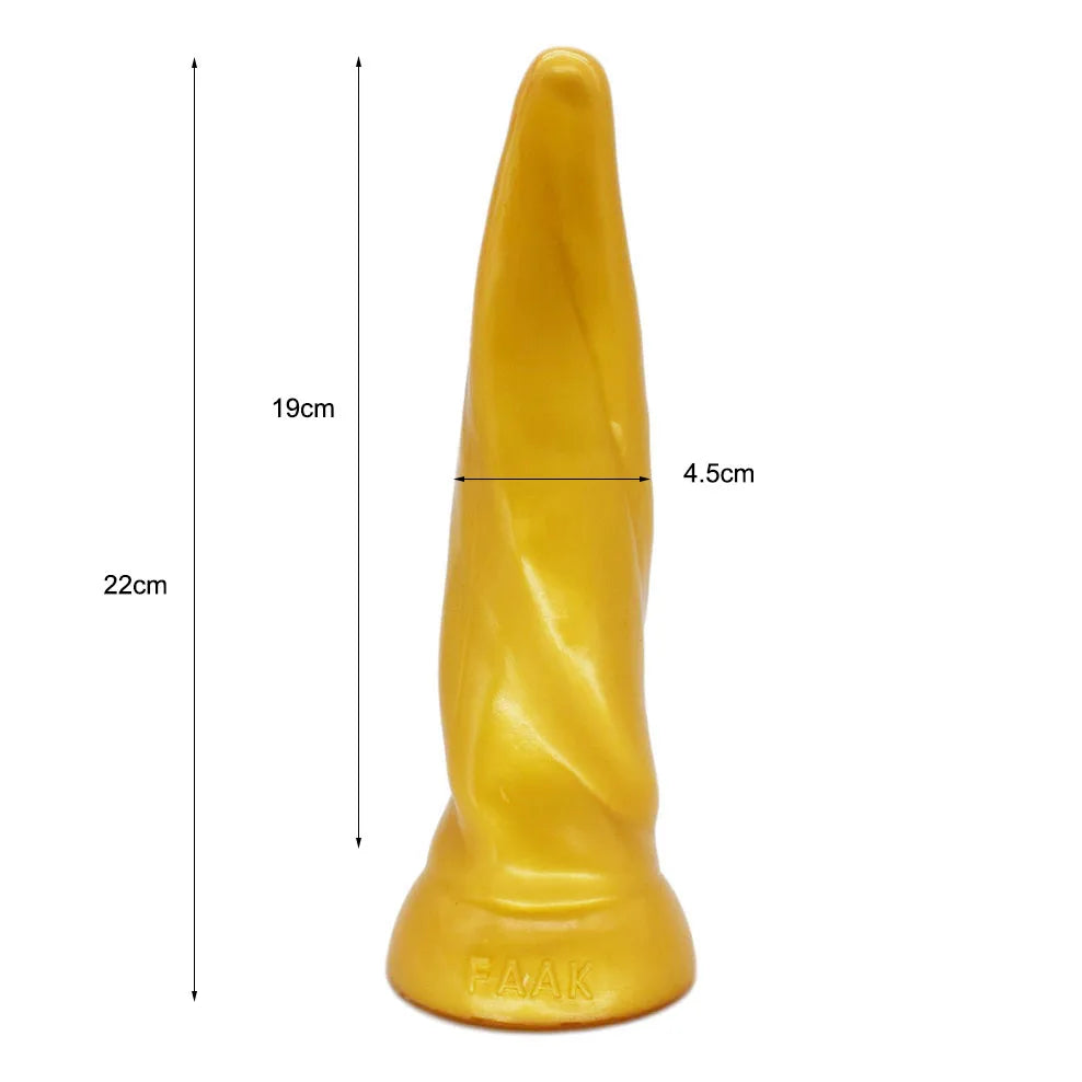 FAAK Gold Large Long Anal Plug With Suction Cup Fantasy Animal Dildos Butt Plug Sex Toys For Women Men Masturbator