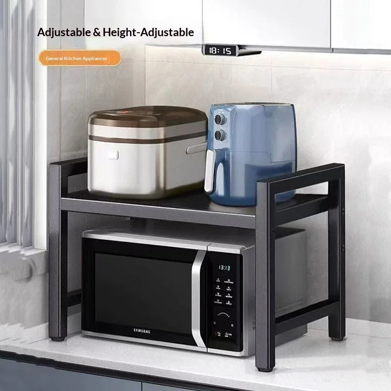 Countertop Kitchen Microwave Storage Rack, Telescopic Desktop Shelf for Rice Cookers and Ovens, A Household Storage Organizer