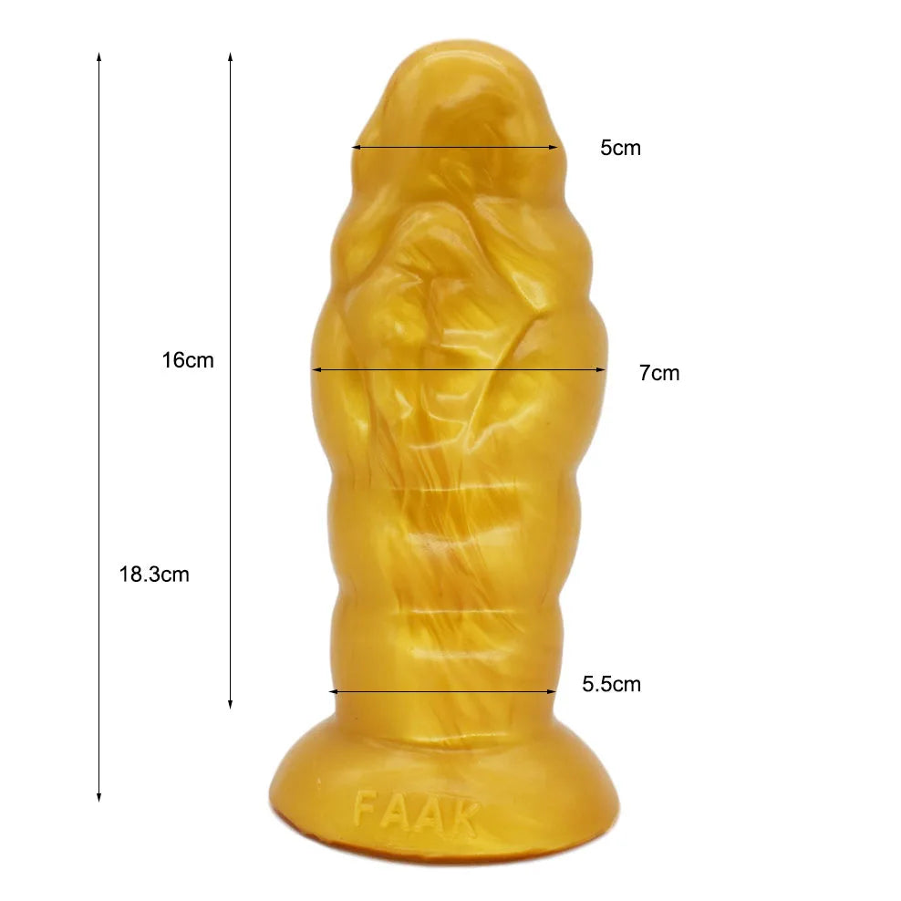 FAAK Gold Large Long Anal Plug With Suction Cup Fantasy Animal Dildos Butt Plug Sex Toys For Women Men Masturbator