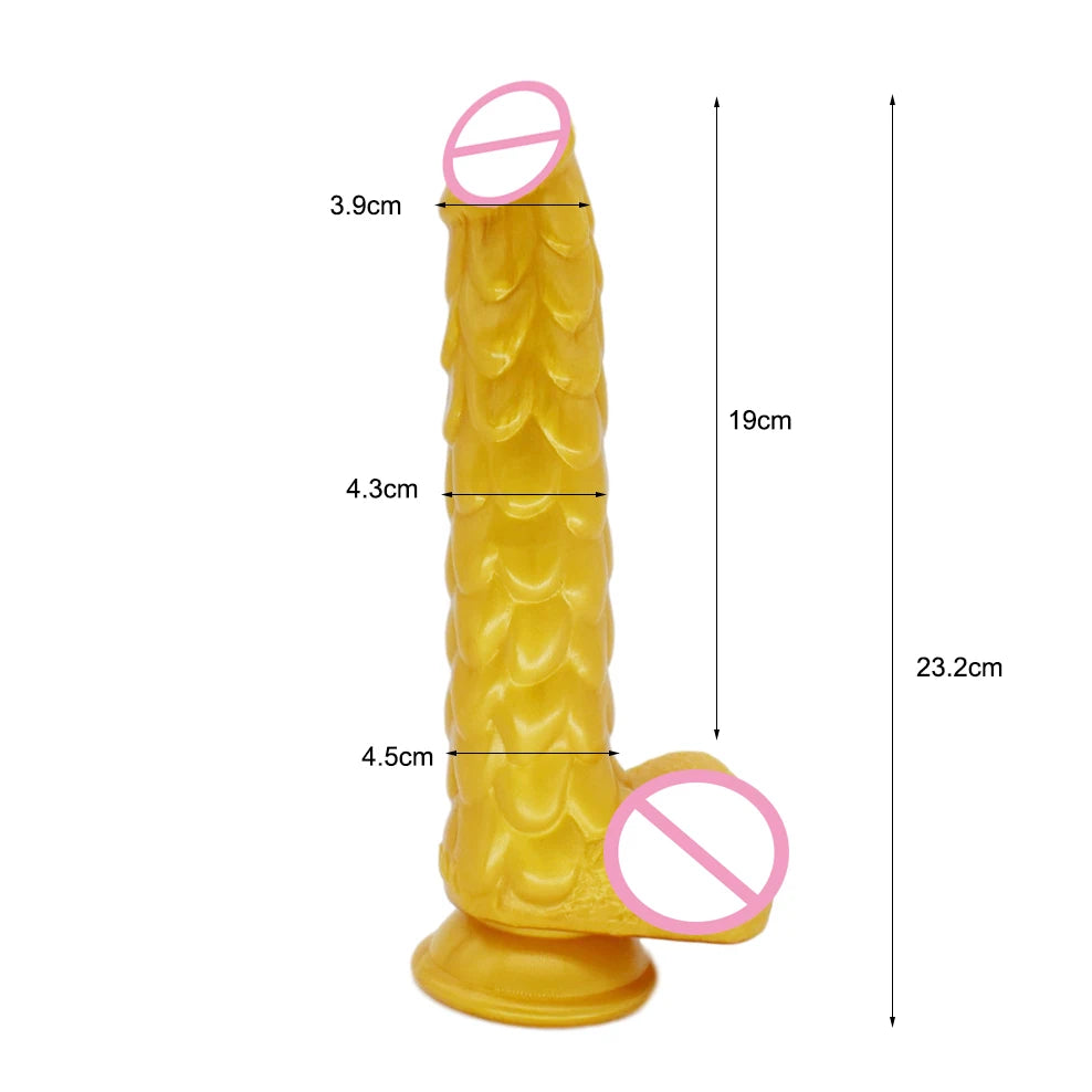 FAAK Gold Large Long Anal Plug With Suction Cup Fantasy Animal Dildos Butt Plug Sex Toys For Women Men Masturbator
