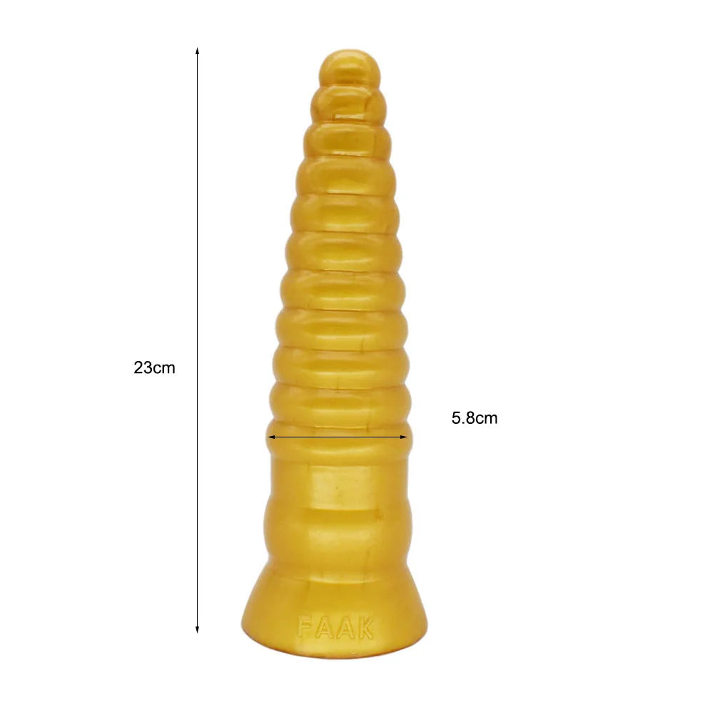 FAAK Gold Large Long Anal Plug With Suction Cup Fantasy Animal Dildos Butt Plug Sex Toys For Women Men Masturbator
