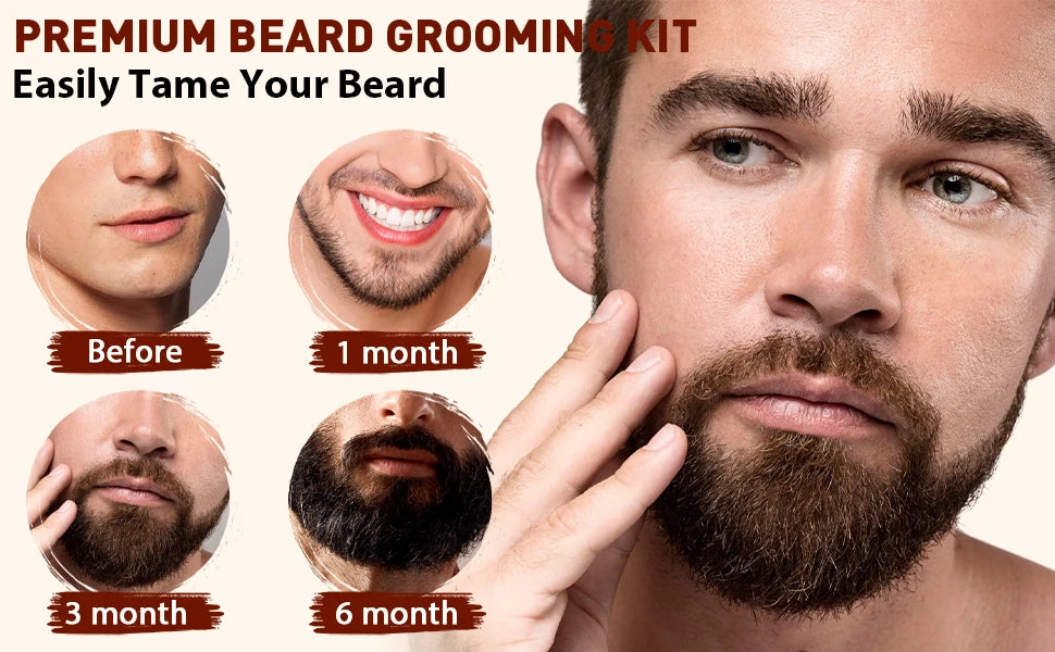 Beard Care Kit Whiskers Deep Clean Shampoo Conditioning Volumizing Oil Moustache Balm Beards Moisturizing and Smoothing Products