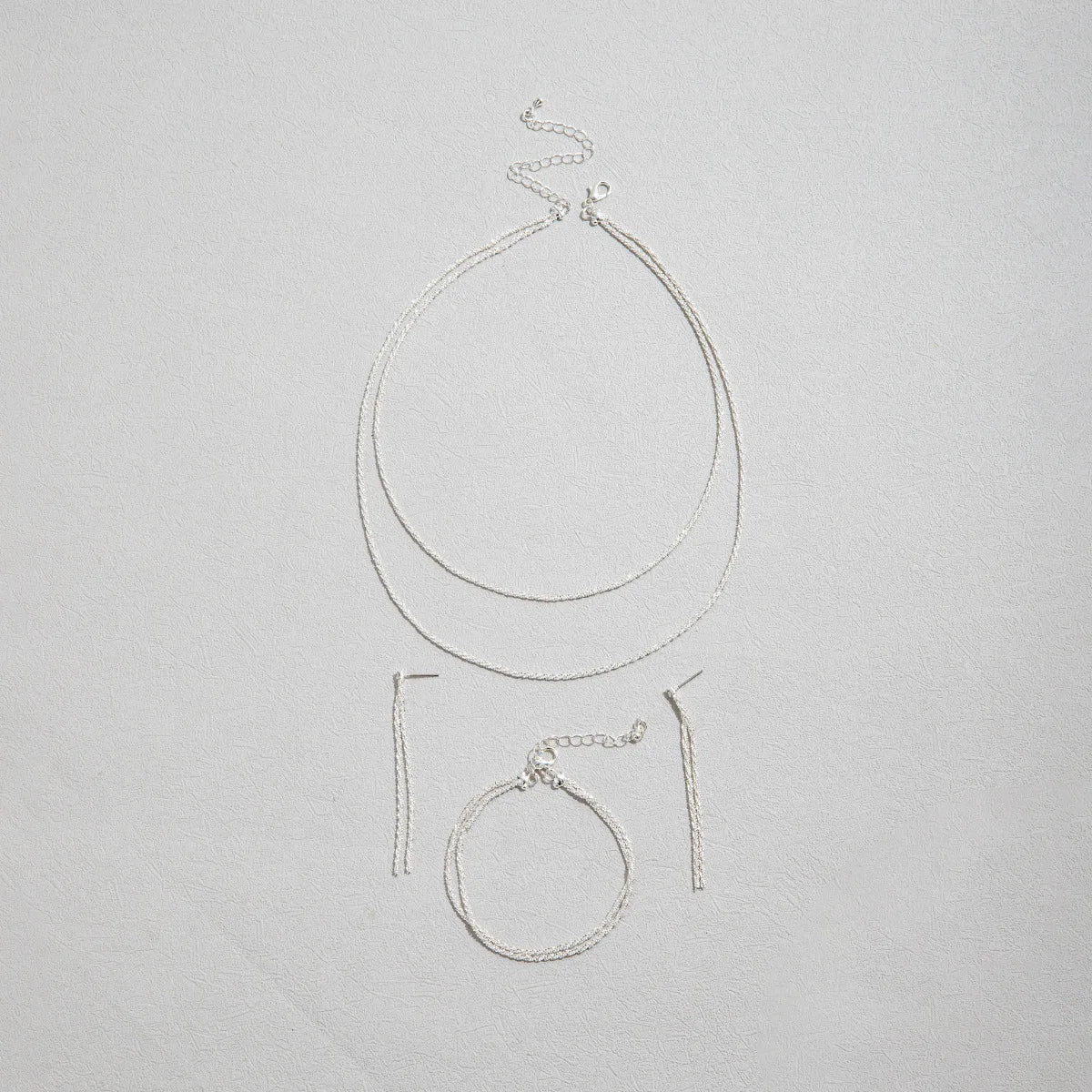 Set of Shiny Silver Plated Collarbone Chain Necklace Bracelet Jewelry, Women's Minimalist Starry Sky Accessories