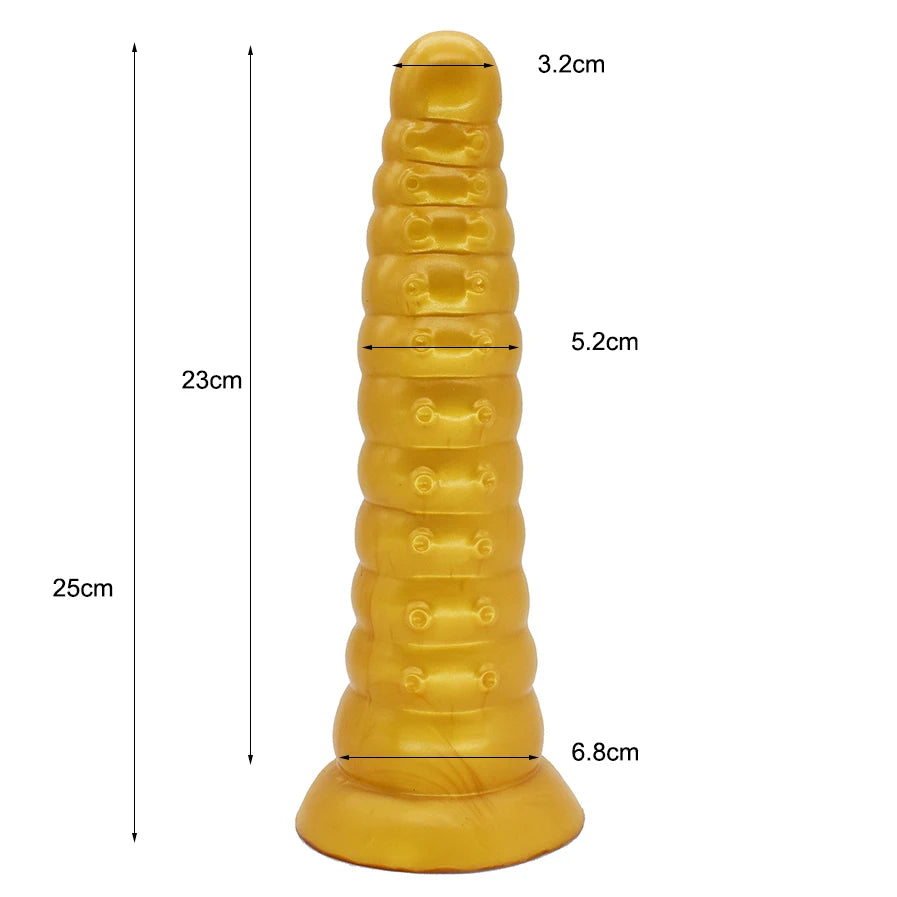FAAK Gold Large Long Anal Plug With Suction Cup Fantasy Animal Dildos Butt Plug Sex Toys For Women Men Masturbator