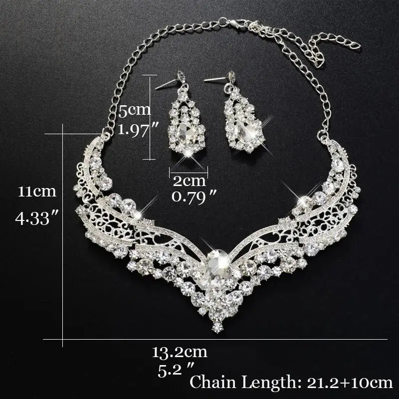 Luxurious Wedding Jewelry Sets for Bridal Bridesmaid Jewelery Drop Earring Necklace Austria Crystal Wholesale Gift
