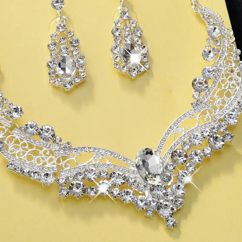 Luxurious Wedding Jewelry Sets for Bridal Bridesmaid Jewelery Drop Earring Necklace Austria Crystal Wholesale Gift