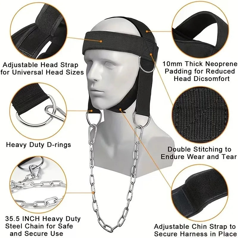 Head Neck Training Harness Adjustable Nylon Strap Weight Bearing Chain Strength Training Gym Fitness Weight Lifting Boxing MMA