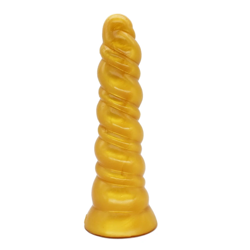 FAAK Gold Large Long Anal Plug With Suction Cup Fantasy Animal Dildos Butt Plug Sex Toys For Women Men Masturbator