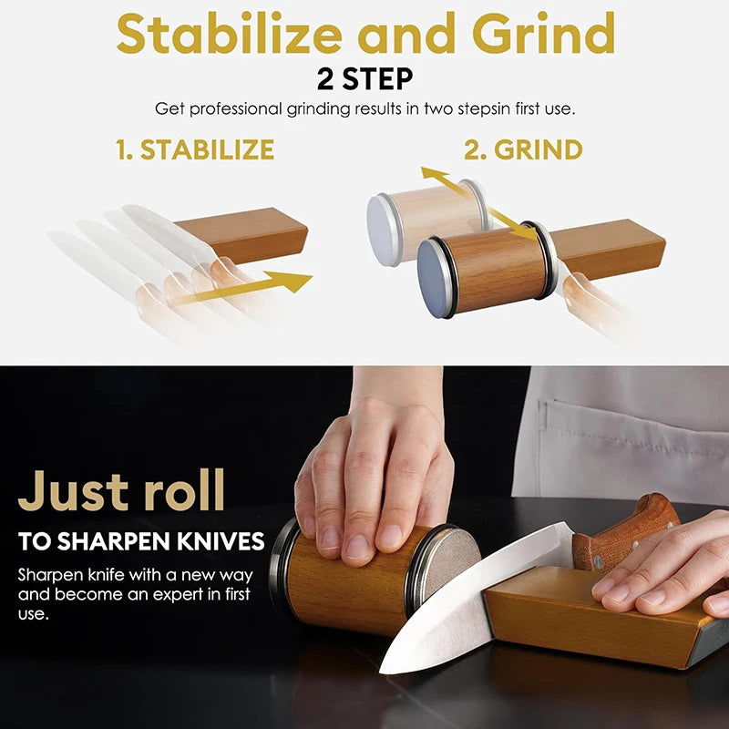 Rolling Knife Sharpener Magnetic Knife Holder Diamond Sharpening Stone Kit with 15 and 20 Degrees Angle Roller Kitchen Accessory