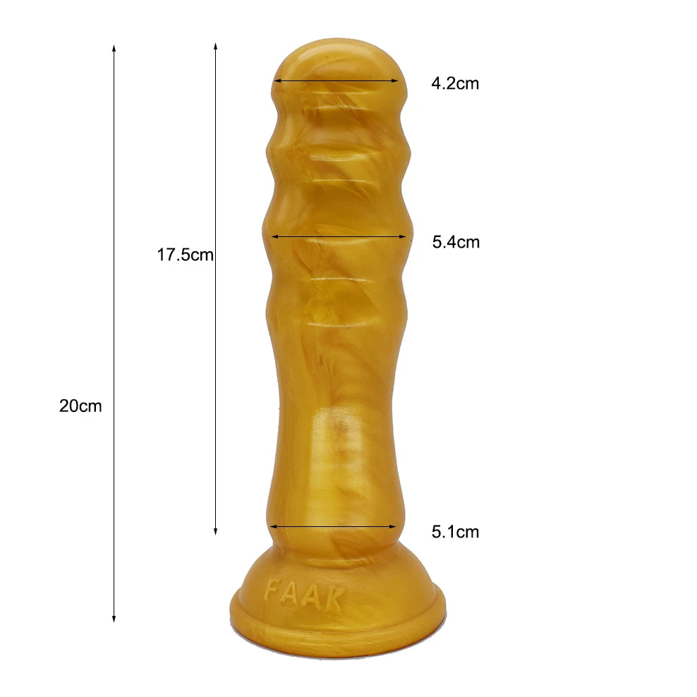 FAAK Gold Large Long Anal Plug With Suction Cup Fantasy Animal Dildos Butt Plug Sex Toys For Women Men Masturbator
