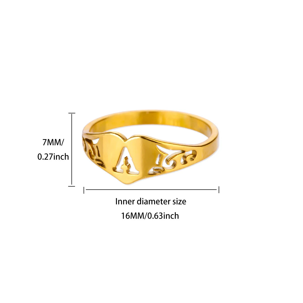 Fashion Hollow Initial Letter Heart Rings For Women Gold Color Stainless Steel A-Z Letter Ring Aesthetic Wedding Jewelry Gift