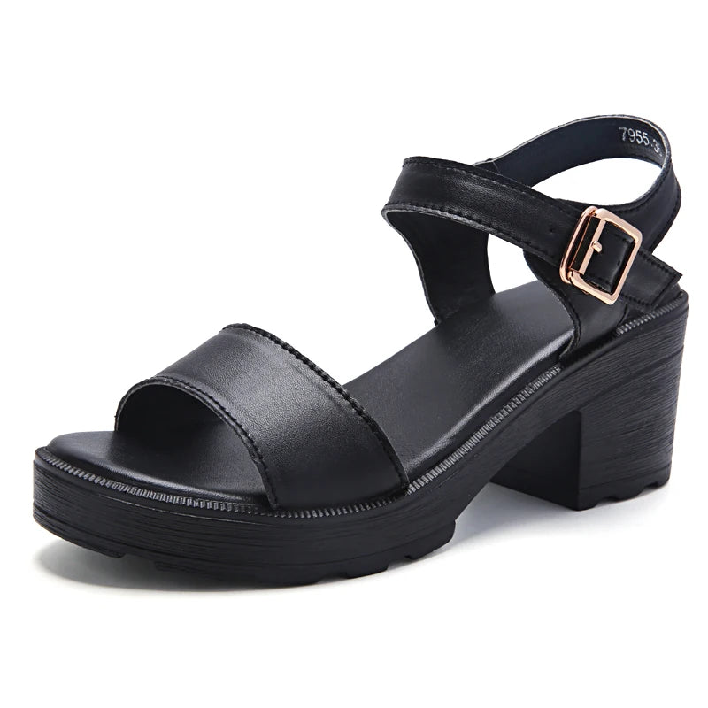 Ngouxm High Heels Gladiator Sandals Woman Open Head Sexy Block Heel Platform Shoes Summer Buckle Size Women Sandals