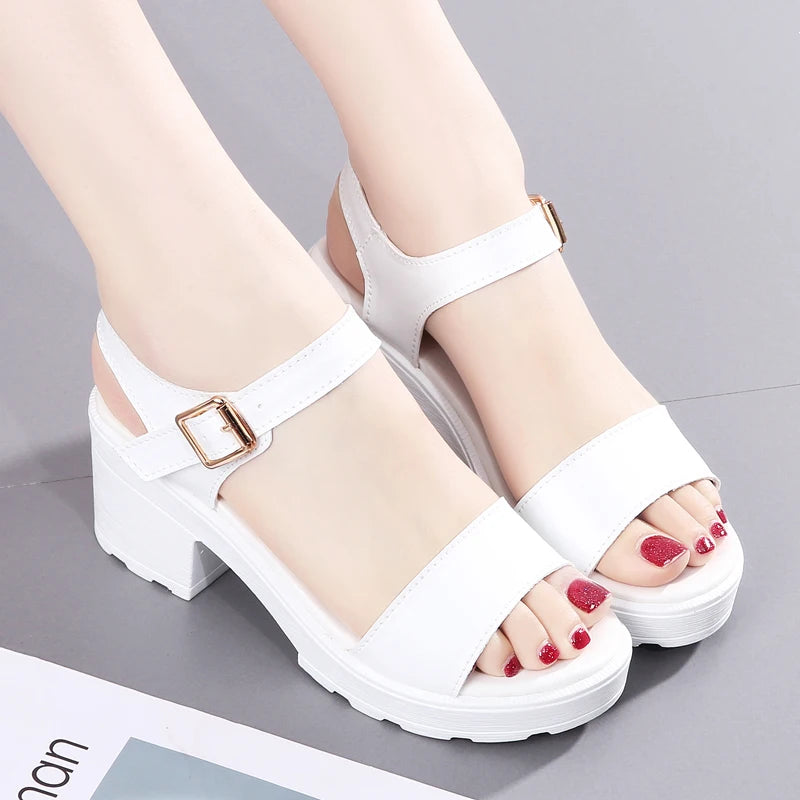 Ngouxm High Heels Gladiator Sandals Woman Open Head Sexy Block Heel Platform Shoes Summer Buckle Size Women Sandals