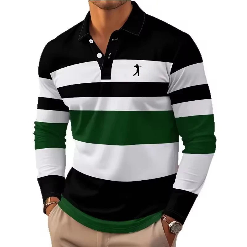 Men's Stripes Rugby Polo Long Sleeve Polo Shirts Collared Shirts Casual School Outdoor Athleisure 3D Print Spring Fall Winter