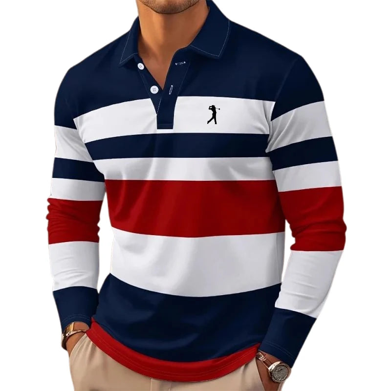 Men's Stripes Rugby Polo Long Sleeve Polo Shirts Collared Shirts Casual School Outdoor Athleisure 3D Print Spring Fall Winter