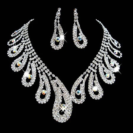 Luxurious Wedding Jewelry Sets for Bridal Bridesmaid Jewelery Drop Earring Necklace Austria Crystal Wholesale Gift
