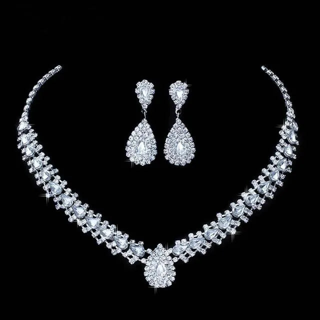 Luxurious Wedding Jewelry Sets for Bridal Bridesmaid Jewelery Drop Earring Necklace Austria Crystal Wholesale Gift