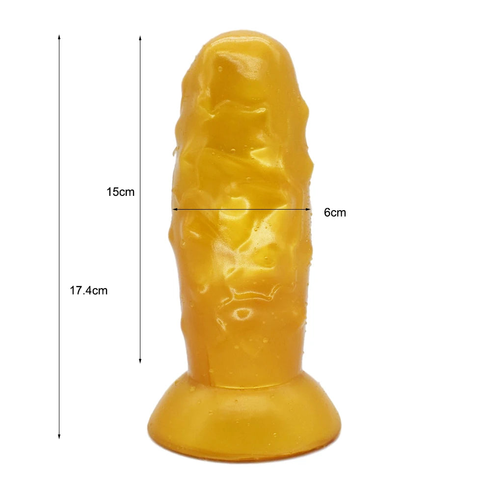 FAAK Gold Large Long Anal Plug With Suction Cup Fantasy Animal Dildos Butt Plug Sex Toys For Women Men Masturbator