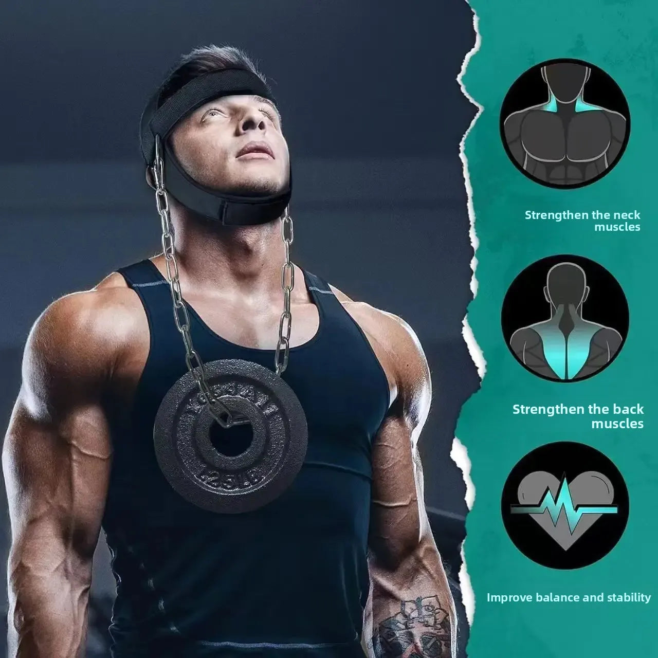Head Neck Training Harness Adjustable Nylon Strap Weight Bearing Chain Strength Training Gym Fitness Weight Lifting Boxing MMA
