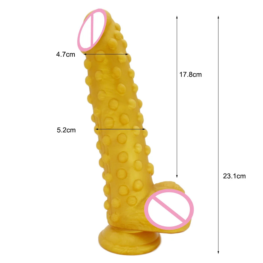 FAAK Gold Large Long Anal Plug With Suction Cup Fantasy Animal Dildos Butt Plug Sex Toys For Women Men Masturbator