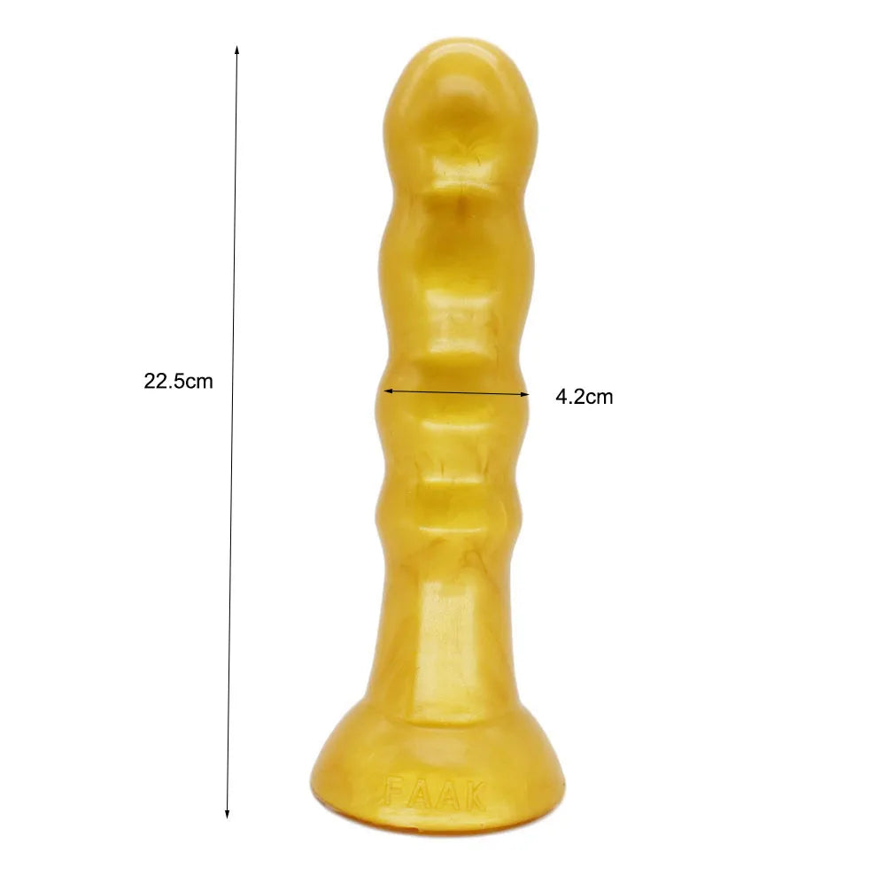 FAAK Gold Large Long Anal Plug With Suction Cup Fantasy Animal Dildos Butt Plug Sex Toys For Women Men Masturbator