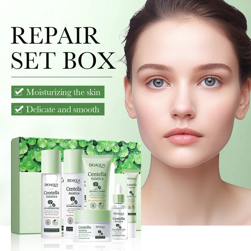 BIOAOUA Centella Asiatica Soothing and Repairing Six-Piece Set Whitening Firming Anti-aging Beauty Facial Skincare Set