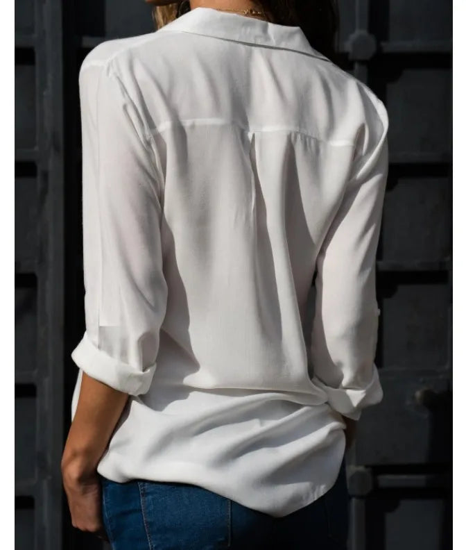 Autumn Shirt Women's Polo Collar Office Lady blouse Vintage Shirt Loose Button Up Down Shirts Fashion Tops