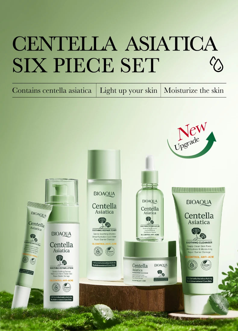 BIOAOUA Centella Asiatica Soothing and Repairing Six-Piece Set Whitening Firming Anti-aging Beauty Facial Skincare Set