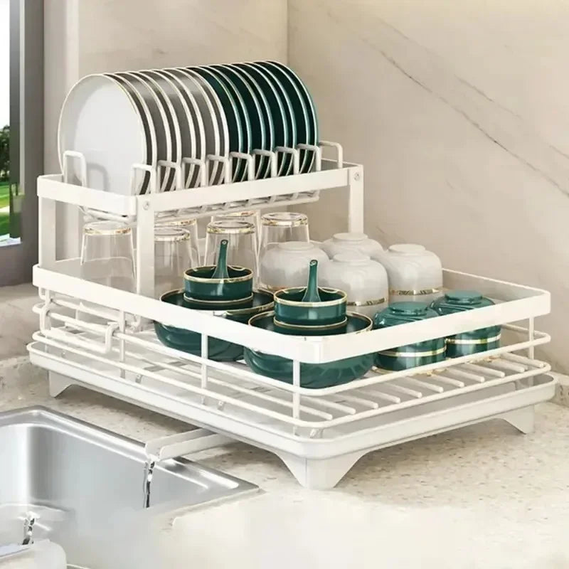 HOT Adjustable Dish Drying Rack & Drainboard Organizer for Kitchen Plates, Over Sink Countertop, Cutlery Storage with Drain Rac