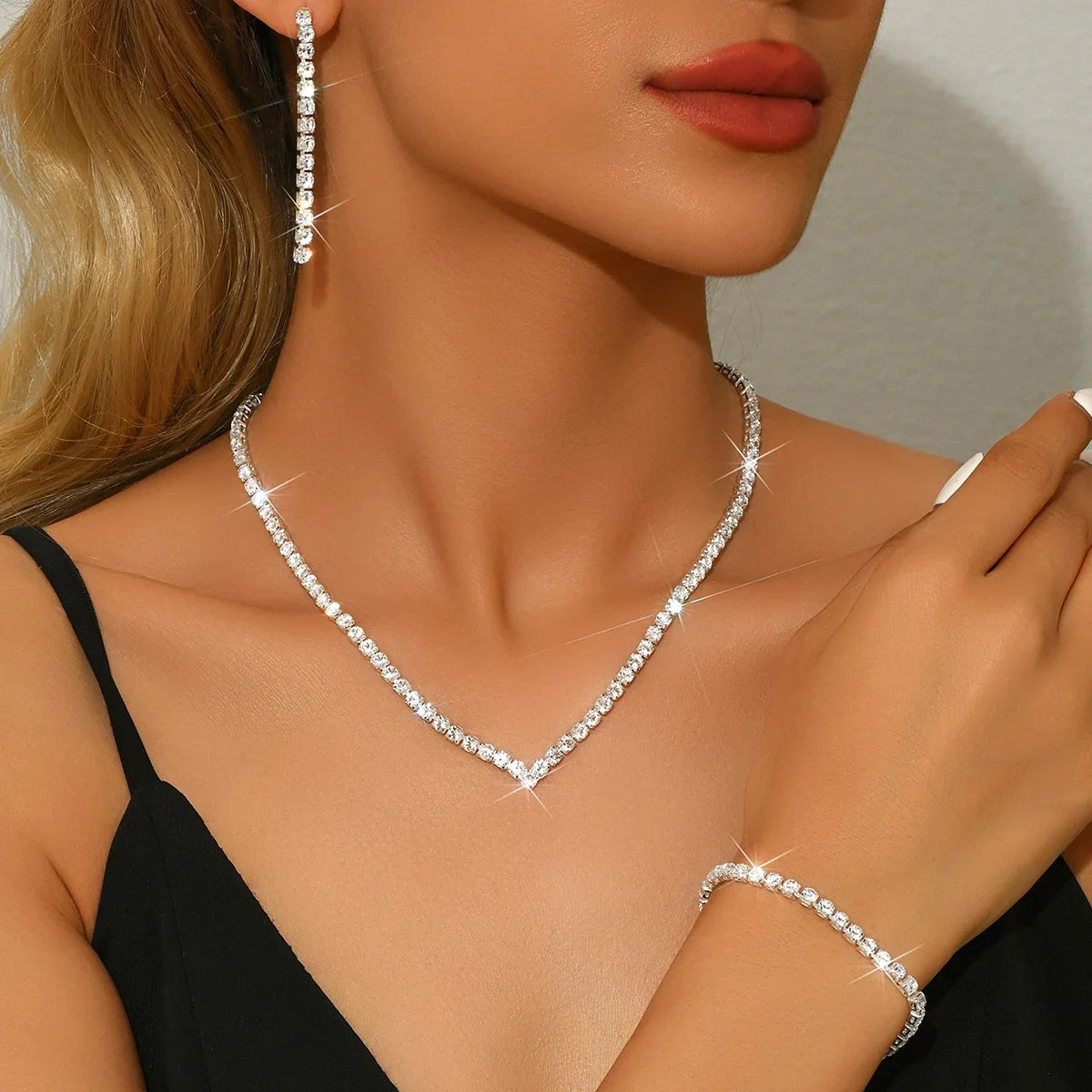 Women's Jewelry Set zircon Copper Alloy Chain Necklace Earrings Bracelet Casual Accessories for Weddings Parties Holidays