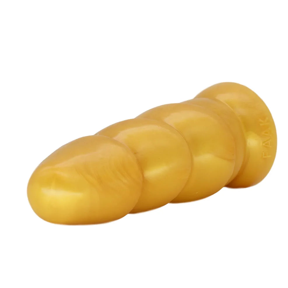 FAAK Gold Large Long Anal Plug With Suction Cup Fantasy Animal Dildos Butt Plug Sex Toys For Women Men Masturbator
